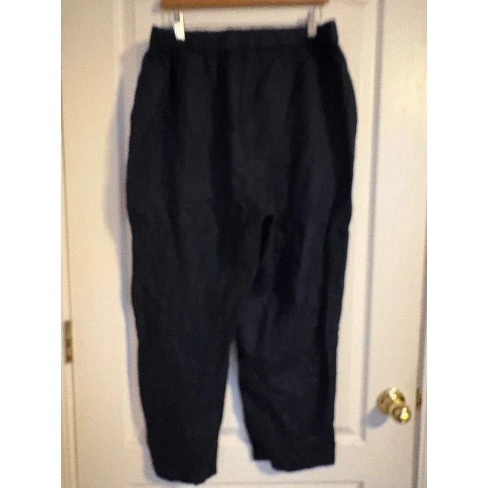 Quince 100% European Linen Pants Navy Blue Elastic Waist Wide Leg XL Womens